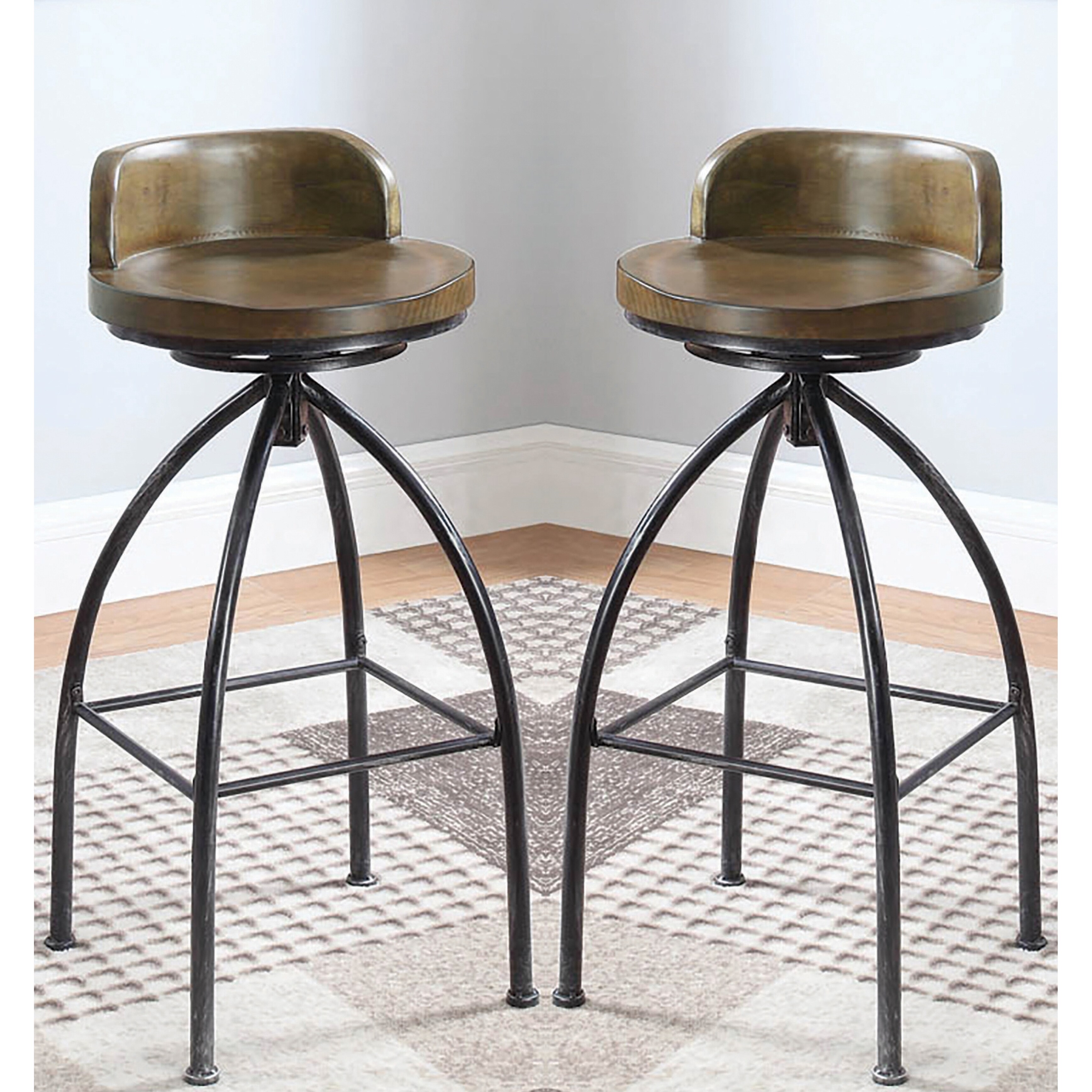 Industrial Design Wood Seat and Metal Base Swivel Counter Height Dining Stool