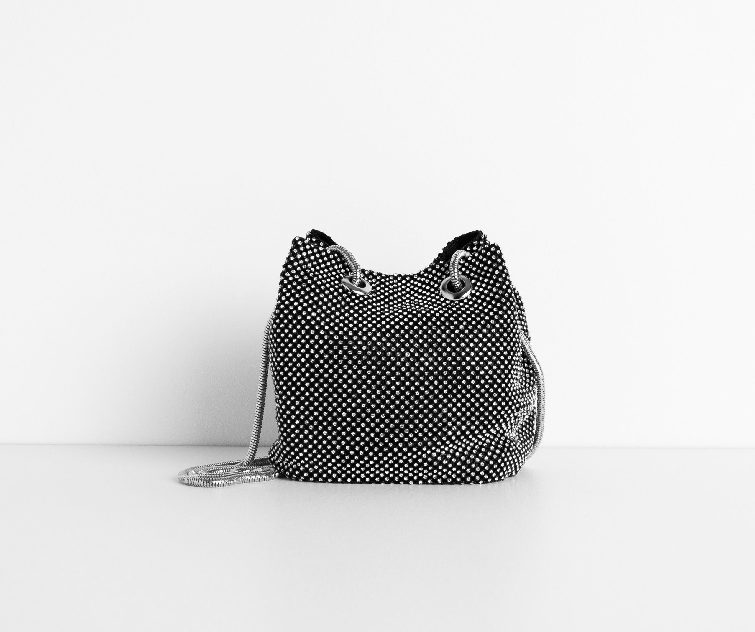 Rhinestone Mesh Bucket Bag