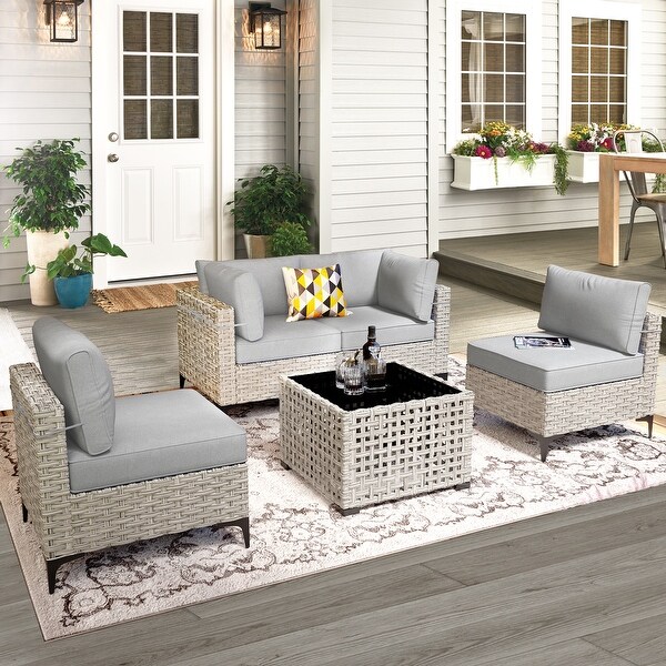 XIZZI 5piece Patio Furniture Wicker Sectional Sofa Set