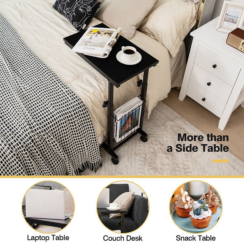 C-shape Sofa Side Table with Storage Basket