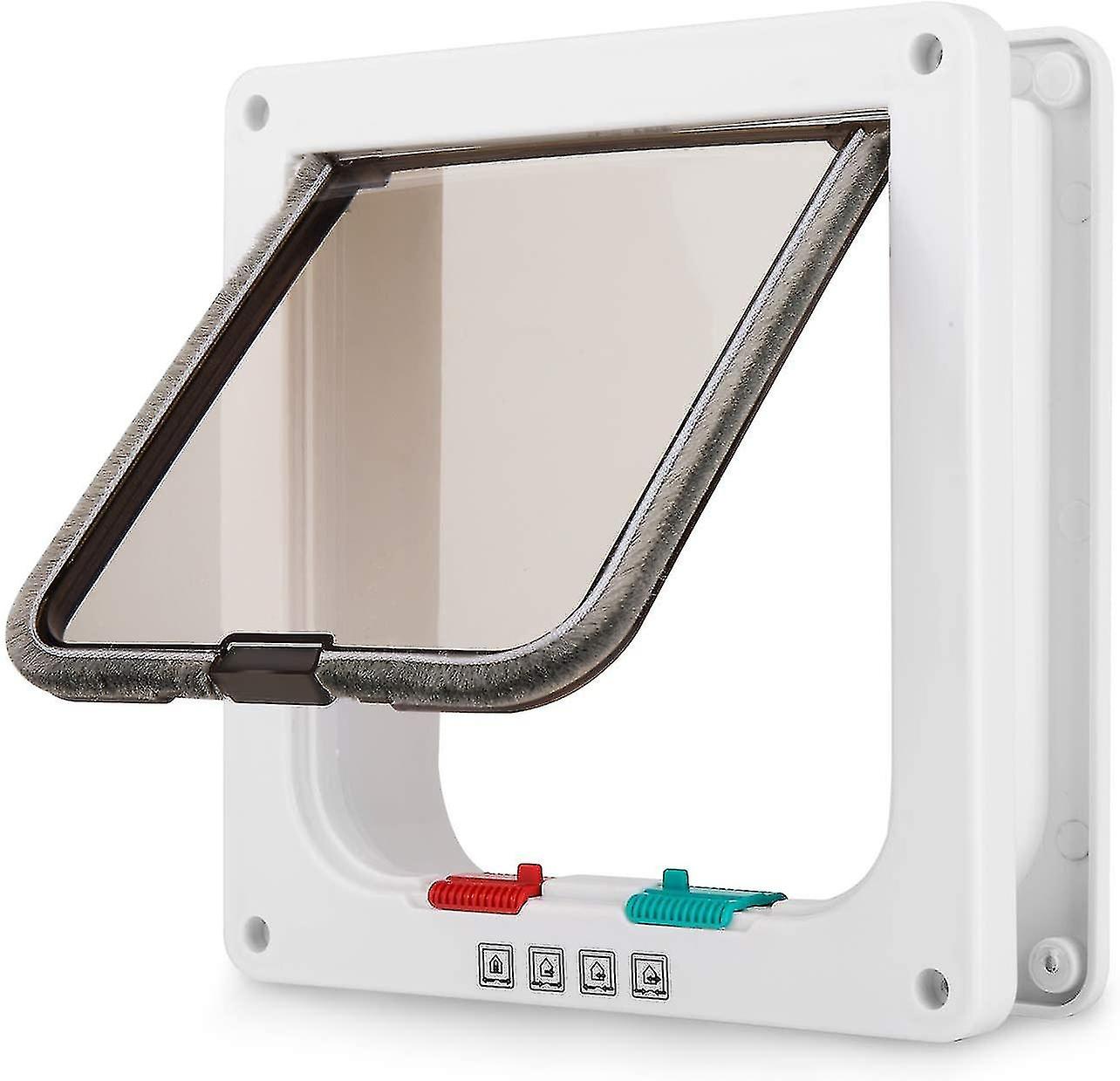 Medium Cat Flap Door With 4 Way Lock， Magnetic Pet Door Kit White