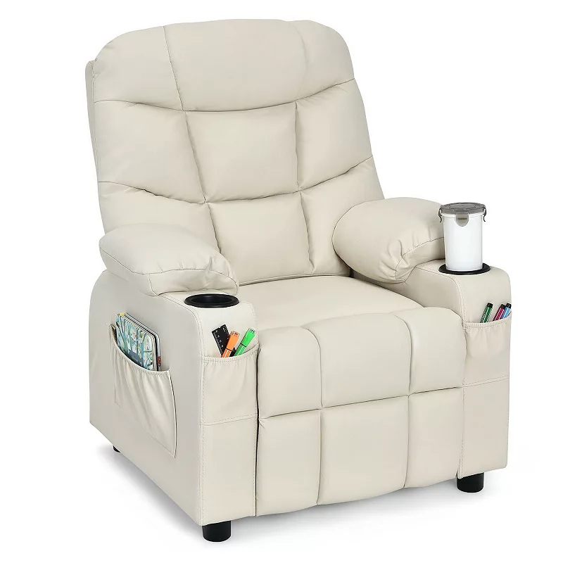 PU Leather Kids Recliner Chair with Cup Holders and Side Pockets