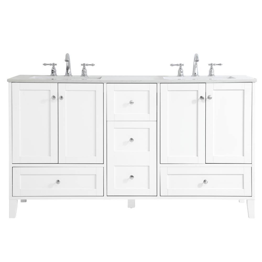 Timeless Home 60 in. W x 22 in. D x 34 in. H Double Bathroom Vanity in White with Calacatta Quartz TH36060White