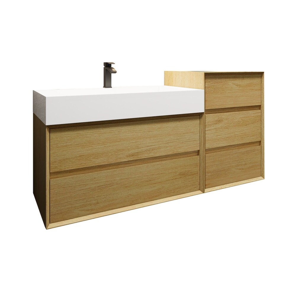 Kube 44'' Coffee Wood Wall Mounted Nano Bath Vanity with Reinforced Acrylic Sink