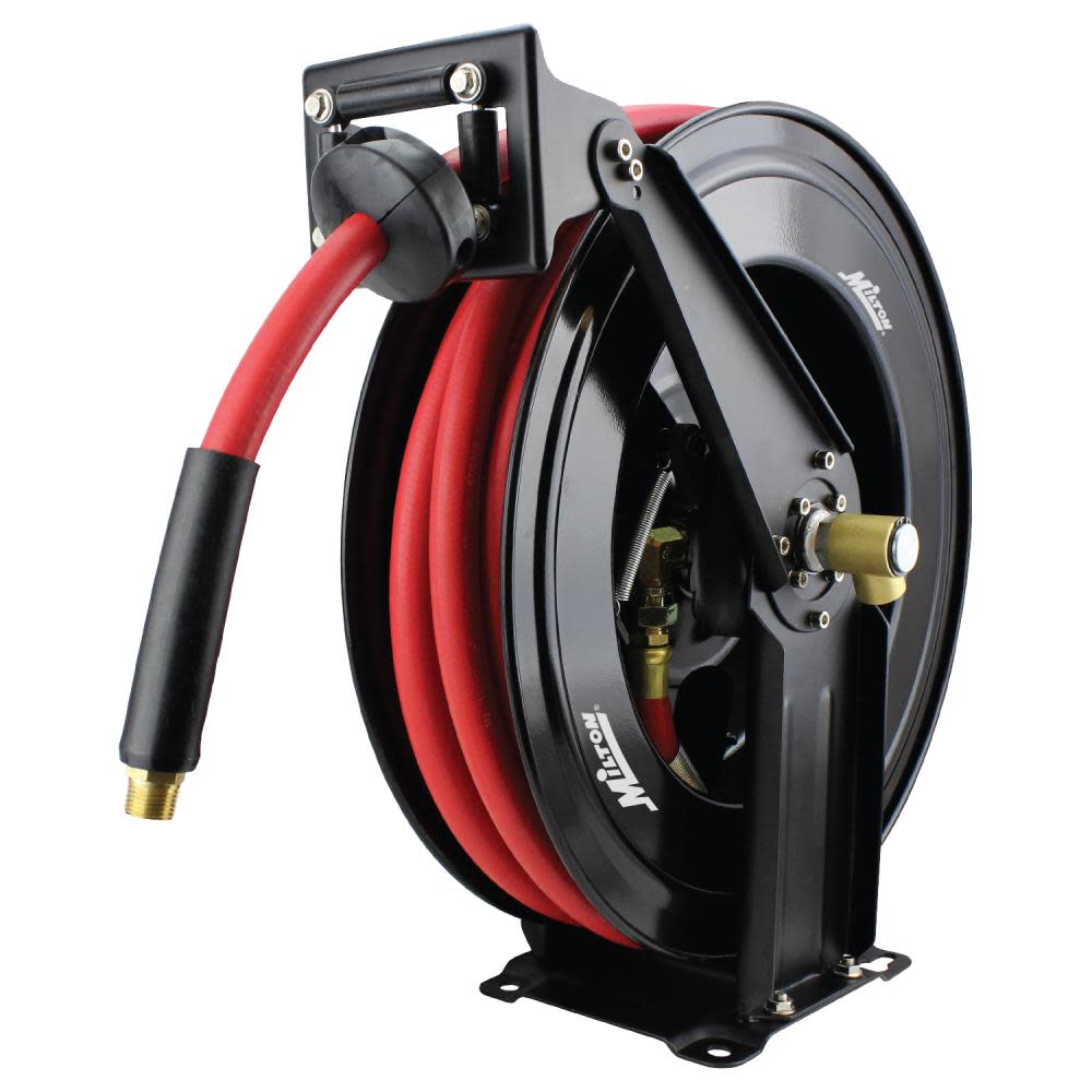 Milton® 2780-50D ; Steel Dual Arm Auto-Retractable Air Hose Reel， 1/2 x 50 ft. Rubber Hose ; 300 Max PSI ;