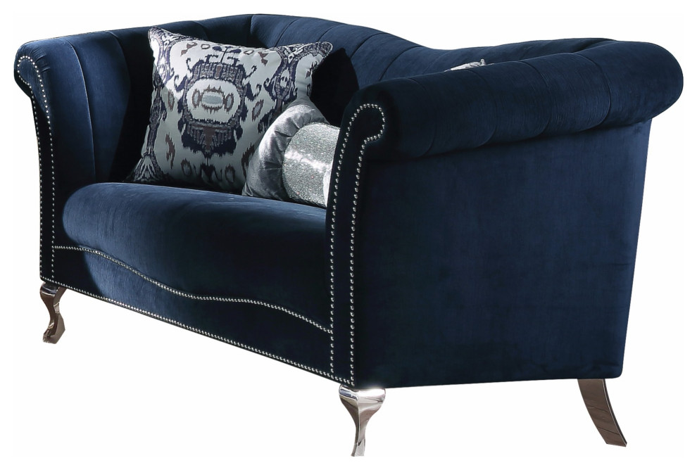 37 quotX 74 quotX 39 quotBlue Velvet Upholstery Acrylic Leg Loveseat W2 Pillows   Contemporary   Loveseats   by HomeRoots  Houzz