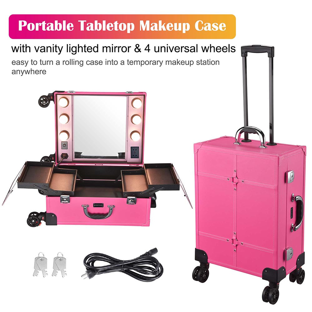 Byootique Rolling Studio Makeup Cosmetic Case w/ Light Mirror