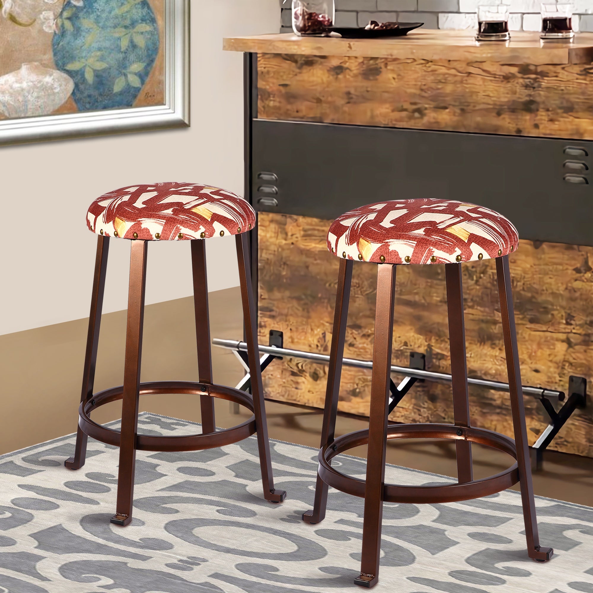 24inch Round Backless Metal Bar Stool -2 Pack - N/A