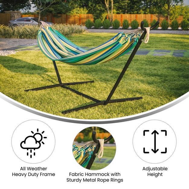 Emma And Oliver Cotton Two Person Hammock With Space Saving Steel Stand Premium Carry Bag And Hanging Hardware