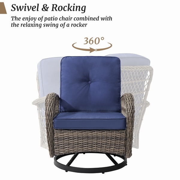 COZYMAN Outdoor Patio 3Piece Wicker Conversation Set Swivel Rocking Chat Chairs