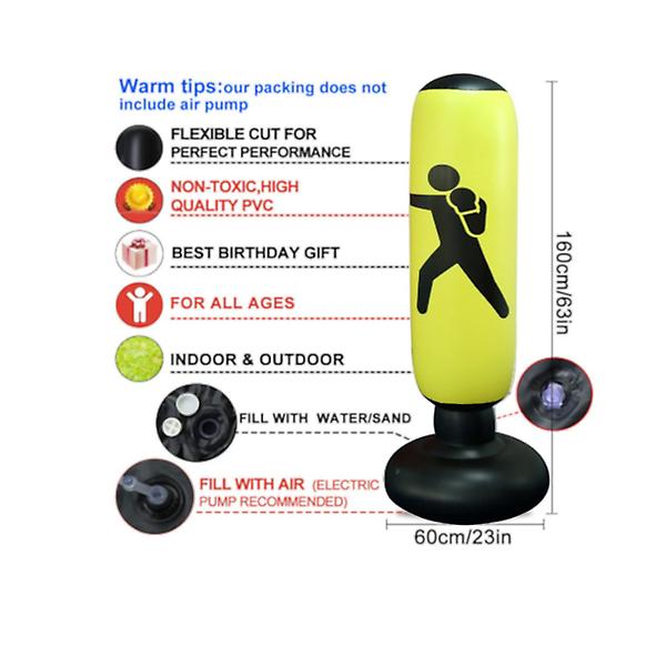 1.6M Yellow Inflatable Standing Boxing Bag Water Base Stress Punching Home Gym