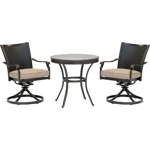 Hanover Traditions 3Piece Dining Set with 2 Wicker Back Swivel Rockers and 30 in. Round GlassTop Table