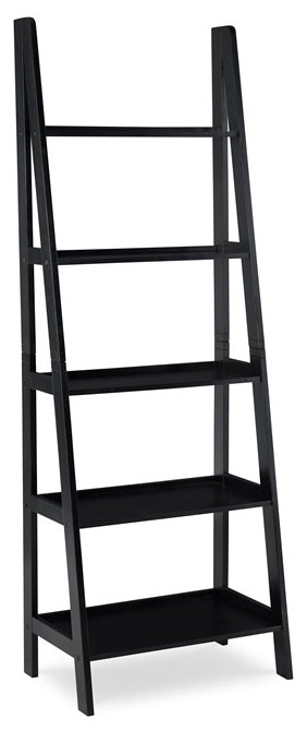 Linon Archdale Wood Open Back 72 quotLadder Bookshelf with 5 Shelves in Black   Transitional   Bookcases   by Homesquare  Houzz