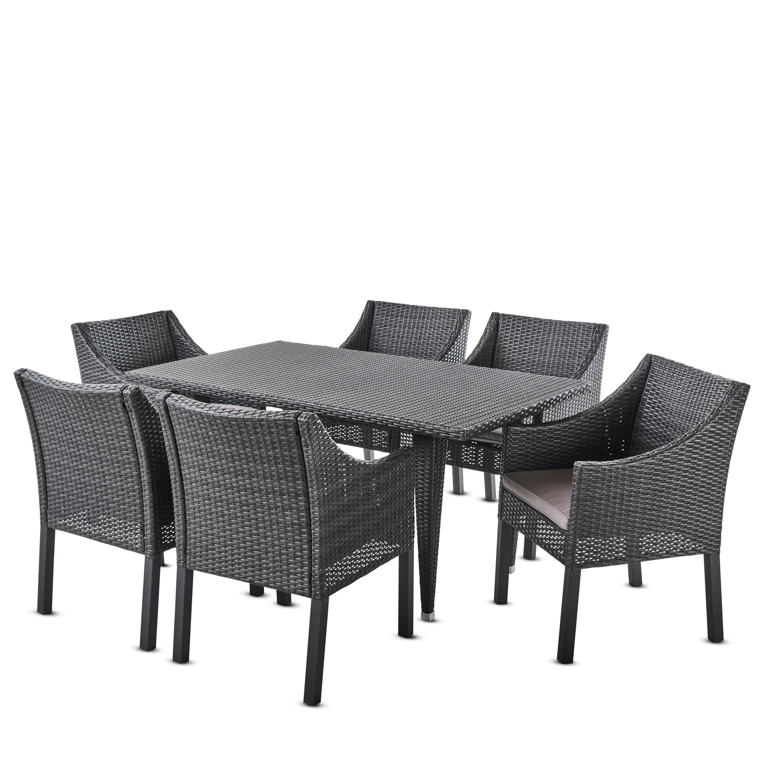 Alanna Outdoor 7 Piece Gray Wicker Dining Set with Water Resistant Cushions