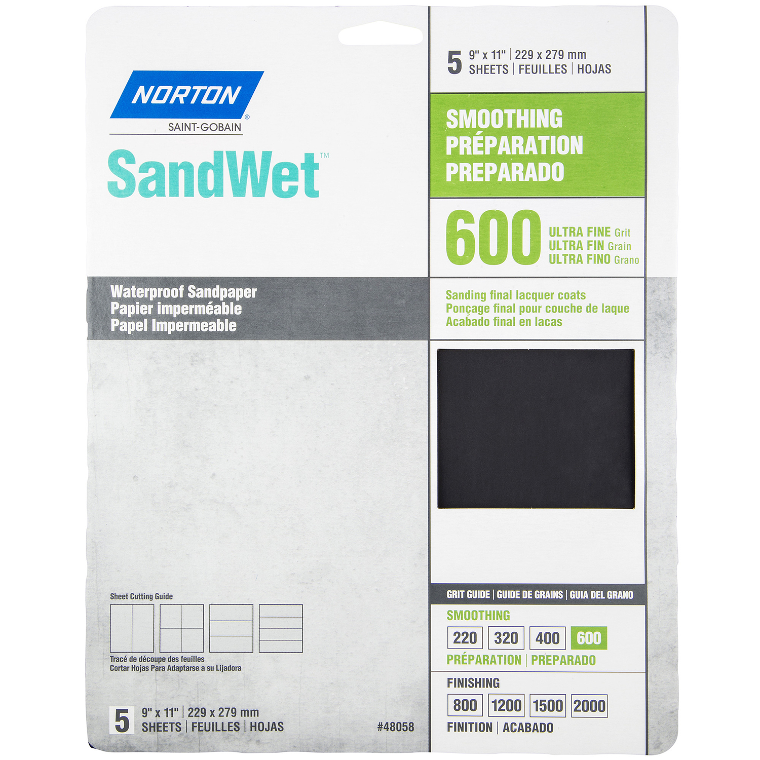 Norton SandWet 11 in. L X 9 in. W 600 Grit Aluminum Oxide Waterproof Sandpaper 5 pk