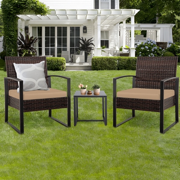 3Pieces Wicker Patio Conversation Set Outdoor Chairs with Cushions