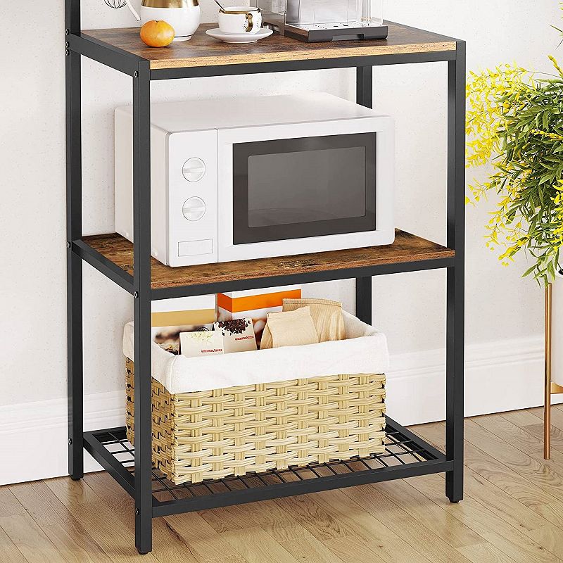 3-shelf Black Metal Rustic Brown Wood Kitchen Baker's Rack Microwave Stand