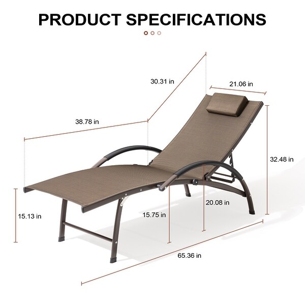 Crestlive Outdoor Adjustable Reclining Chaise Lounge Chair with Arms and Headrest，Aluminum or Steel Frame Options