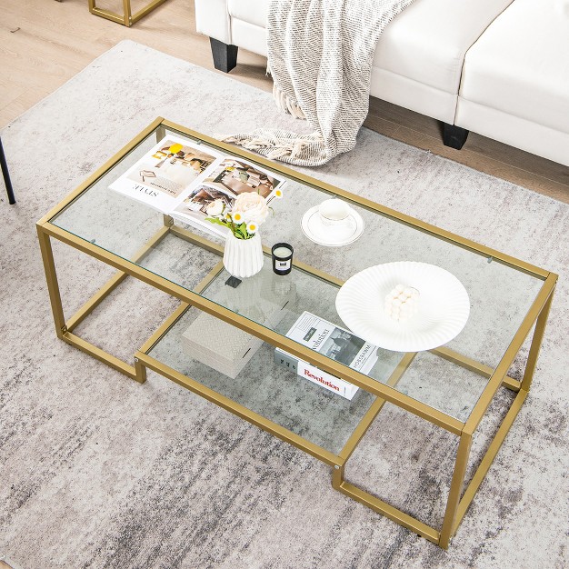 Costway 45 x27 x27 Coffee Table Rectangular Tempered Glass Accent Table W Shelf Living Room