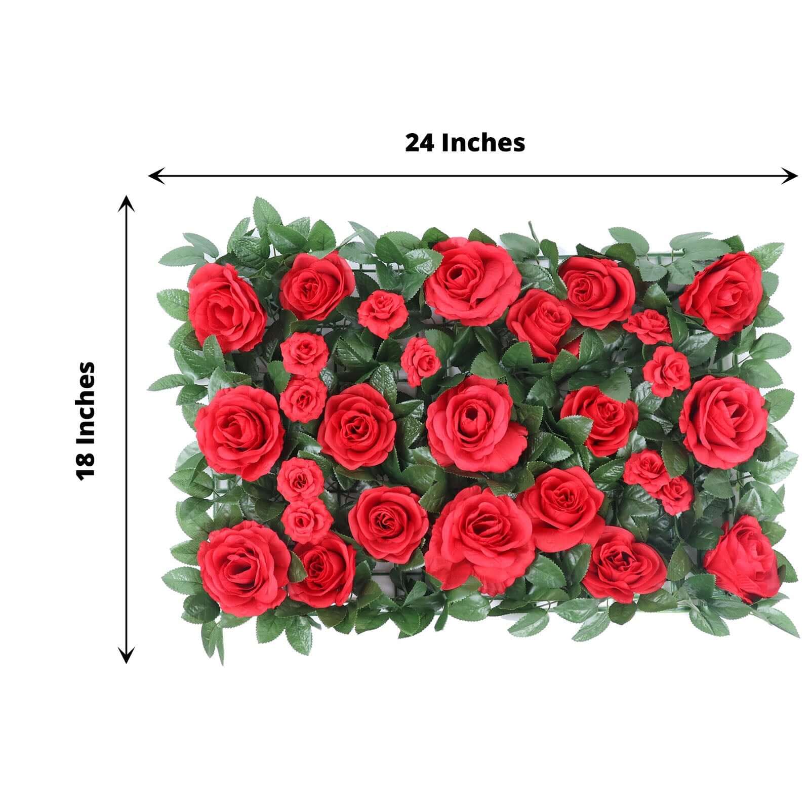 Easy-Install Red Silk Rose Flower Mat Wall Panel Backdrop 3 Sq ft.