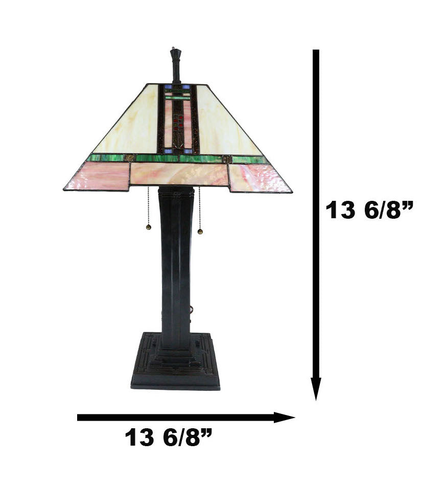 Louis Tiffany Mission Style Geometric Vectors Stained Glass Shade Table Lamp