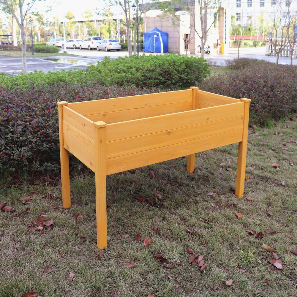 Natural Wood Outdoor Raised Garden Bed， Elevated Reinforced Large Garden Planters Boxes TN1017E-90