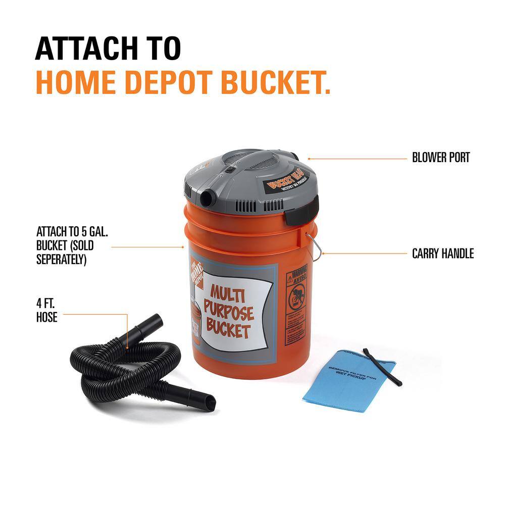 Bucket Head 5 Gallon 1.75 Peak HP WetDry Shop Vacuum Powerhead with Filter Bag and Hose (compatible with 5 Gal. Homer Bucket) BH0100