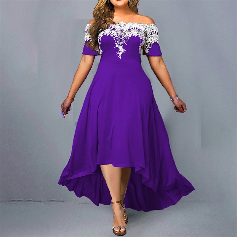 Women's Plus Size Party Dress Floral Off Shoulder Short Sleeve Winter Fall Elegant Formal Maxi long Dress Party Evening Party Dress