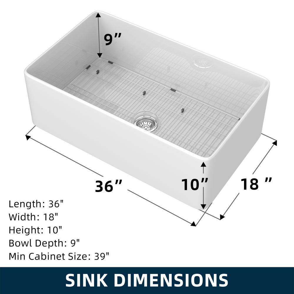 JimsMaison White Fireclay 36 in. Single Bowl Farmhouse Apron Workstation Kitchen Sink JMBGKS01-3618