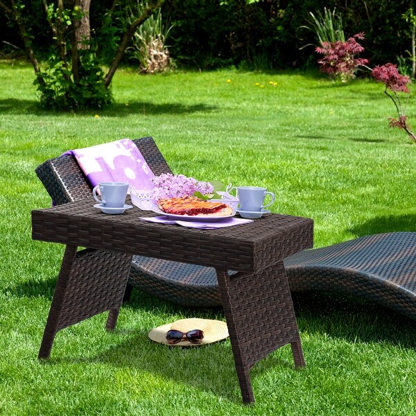 Outdoor Wicker Table Patio Rattan Folding Coffee Table Side Table