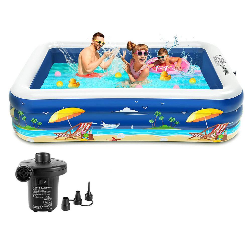 Afoxsos 100 in. L x 71 in. W Rectangular 22 in. Deep Inflatable Swimming Pool Family Full-Sized Swimming Pool with Beach Print HDDB1860