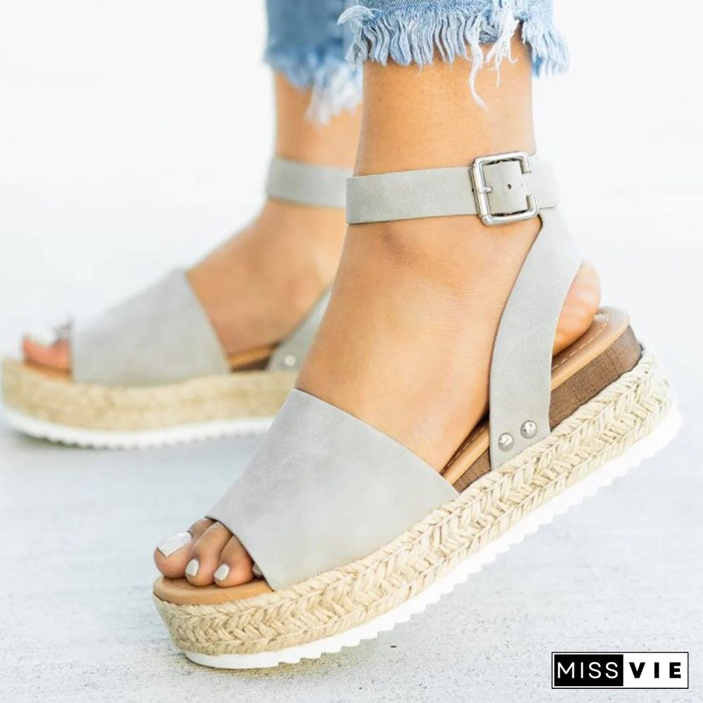 Women Sandals Soft Leather Wedges Shoes Women Espadrilles Platform Sandals Female 4cm High Heels Sandals Summer Chaussures Femme