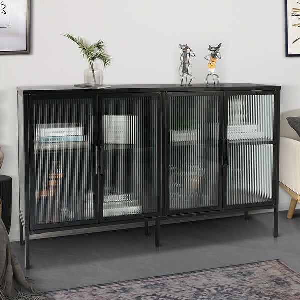 4 Glass Doors Buffet Storage Cabinet with Adjustable Shelves