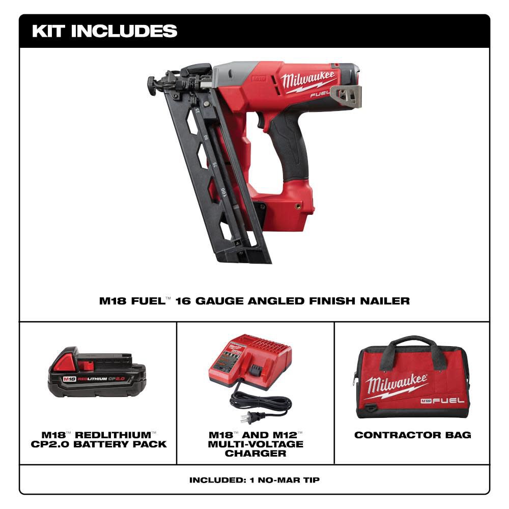 Milwaukee M18 FUEL 16 Gauge Angle Finish Nailer Kit 2742-21CT from Milwaukee