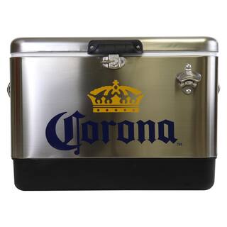 Koolatron Corona Ice Chest Beverage Cooler with Bottle Opener 51L (54 qt.) 85 Can Capacity Silver and Black CORIC-54