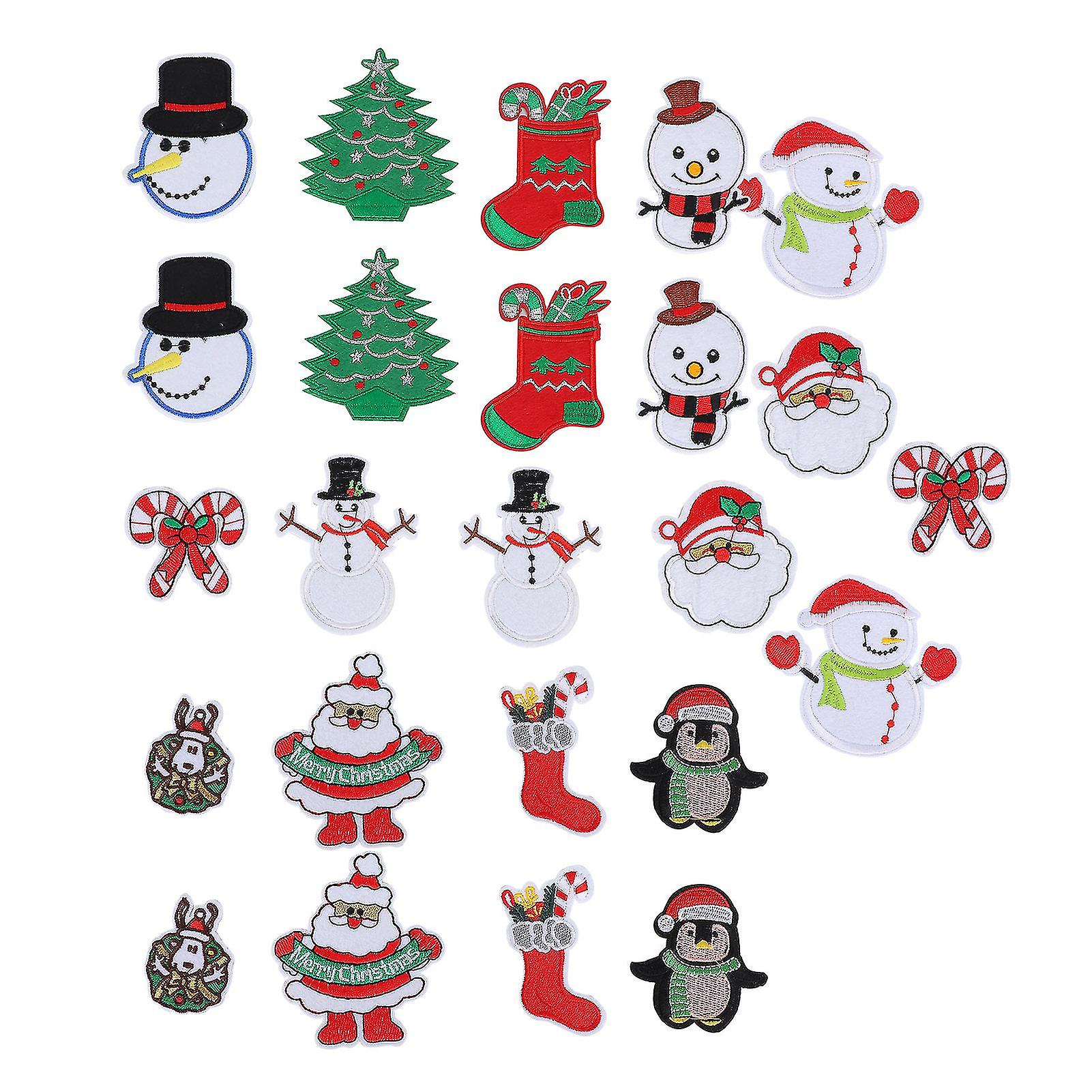 24pcs Christmas Patches Embroidery Cloth Stickers Santa Claus Snowman Diy Ironing Patch