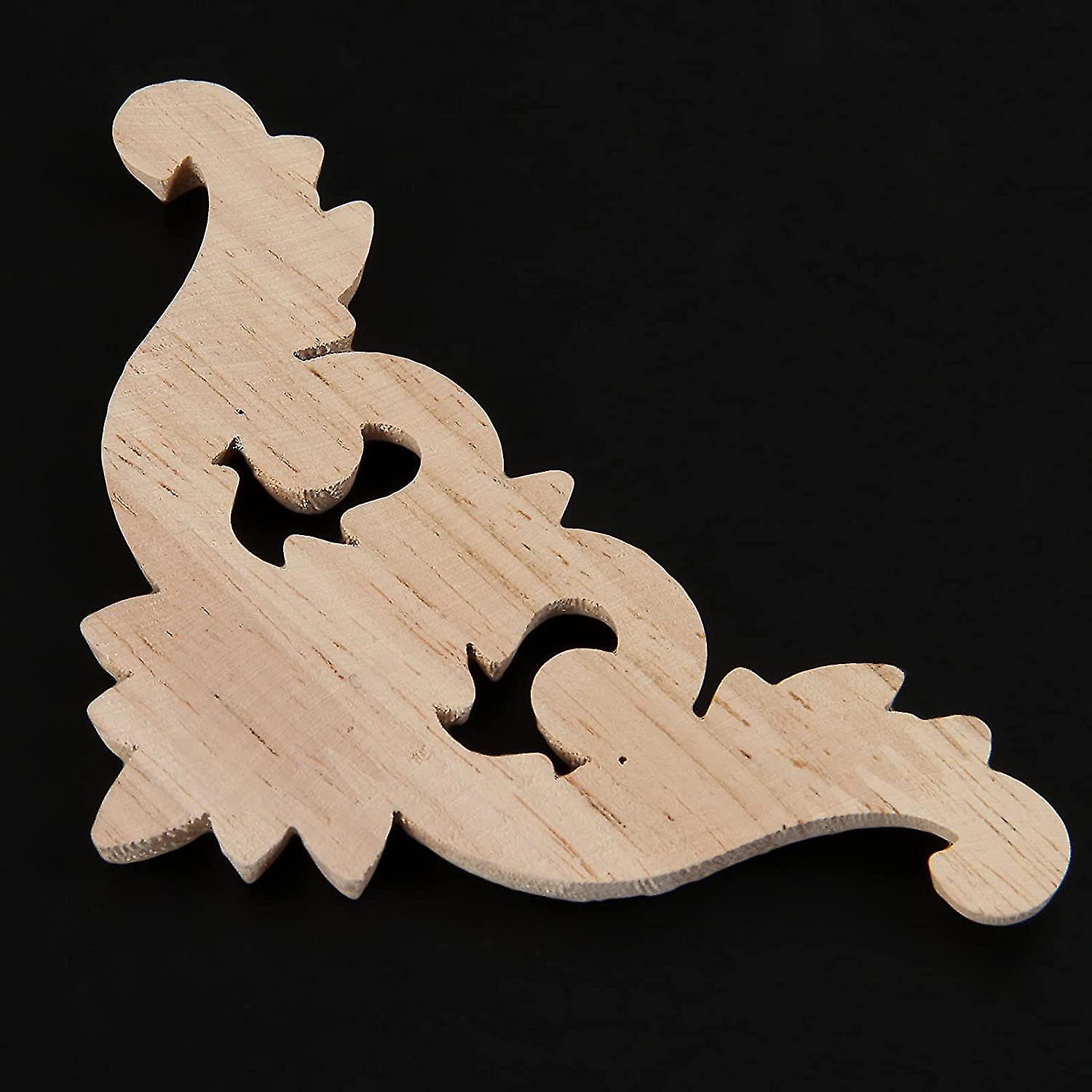 Wood Carved Corner Mouldings Onlay Applique Unpainted Furniture Decor 4pcs 12x12cm