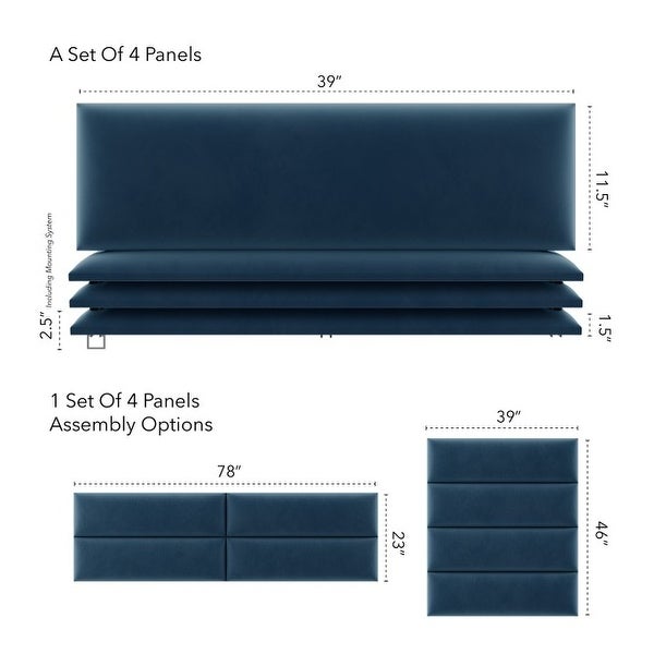 VANT Upholstered Headboards - Peacock Blue - 39 Inch - Set of 4 panels - - 21157829