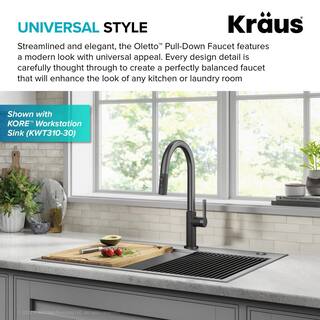 KRAUS Oletto Single Handle Pull-Down Kitchen Faucet in Matte BlackSpot Free Black Stainless Steel KPF-2820MBSFSB