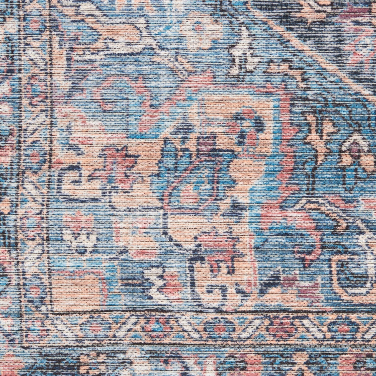 Machine Washable Series Light Blue Multi Vintage Rug