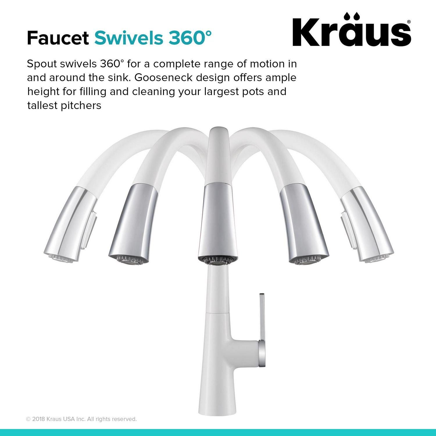 KRAUS Nolen Dual Function Pull-Down Kitchen Faucet， Chrome/White Finish