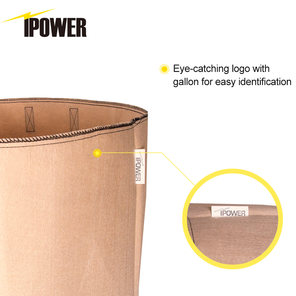 iPower 20-Gallon 5-Pack Grow Bags Fabric Aeration Pots Container with Strap Handles for Nursery Garden and Planting(Tan)