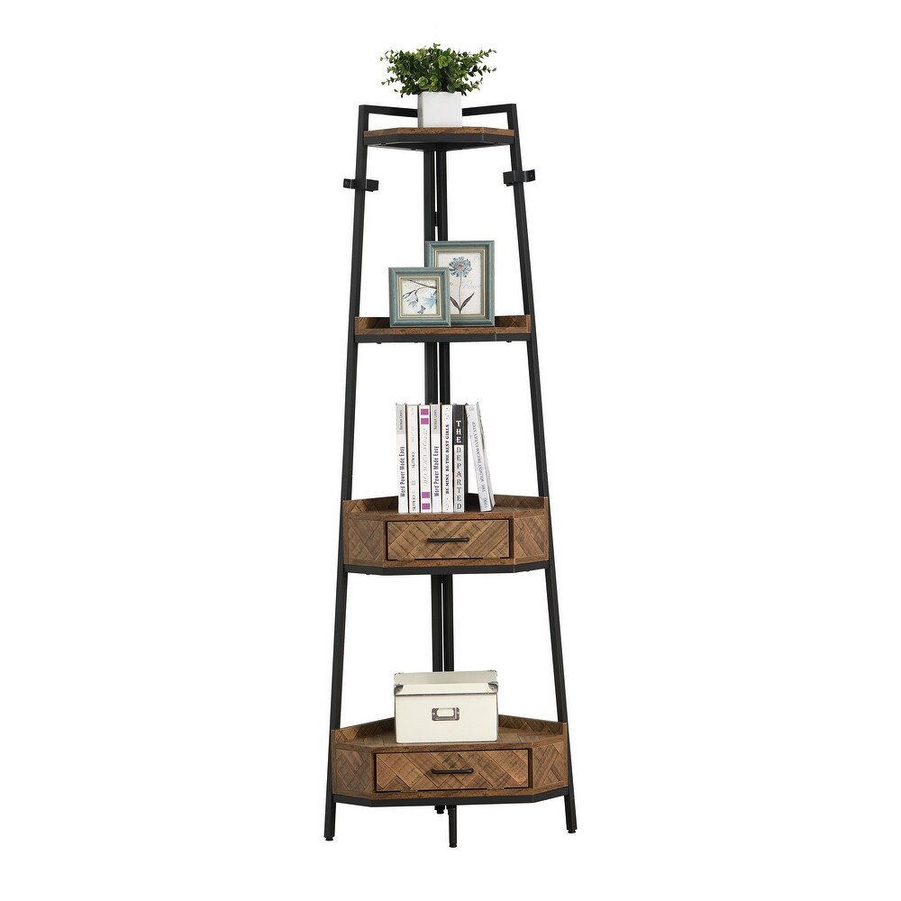 Corner Shelf with 2 Small Storage Cabinets  72.6'' Tall 4 tier Industrial Bookcase for Living Room  Office