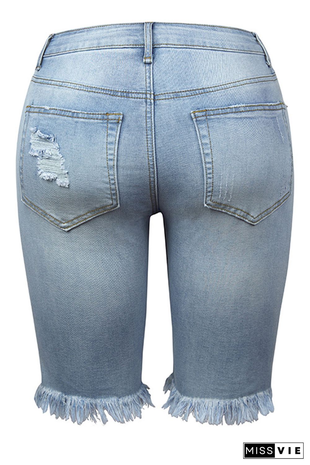 Ripped Tassel Mid Length Jeans Shorts Wholesale