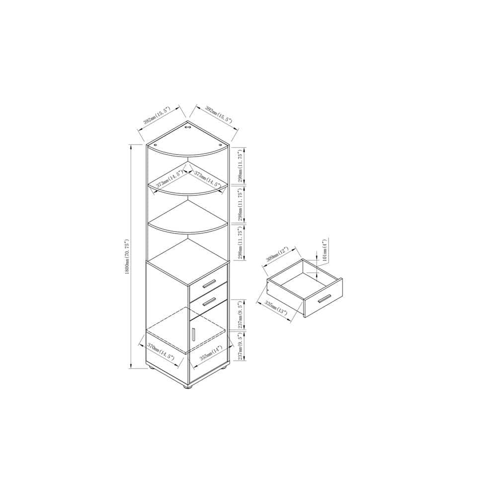 Furniture of America Hassan 70.75 in. H. Weathered Oak 6-Shelf Corner Bookshelf With Drawers IDI-202682