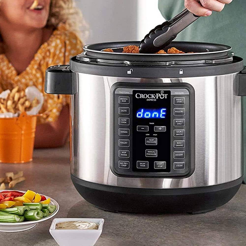 Crock-Pot 8-qt. Express Crock Programmable Slow Cooker and Pressure Cooker with Air Fryer Lid - Silver Stainless Steel 985117941M