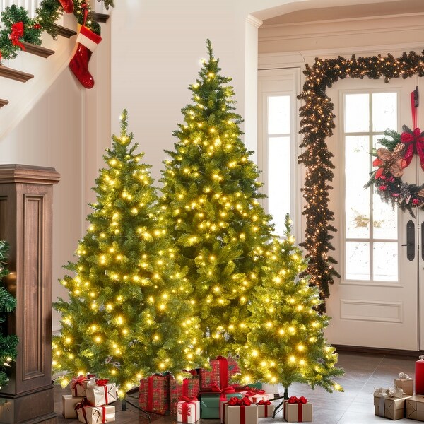 PreLit Artificial Christmas Tree Set with Warm Lights (4FT，6FT，8FT)