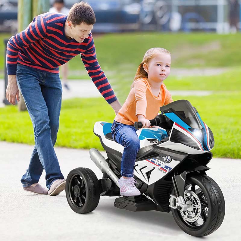 12V Licensed BMW Kids Ride on Motorcycle 3 Wheel Battery Powered Electric Riding Toy Trike with Light & Music