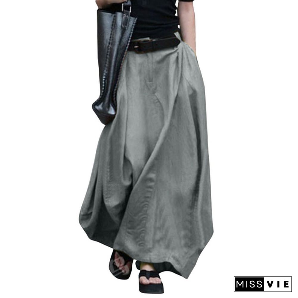 Women High Waist Casual Long Skirts Cotton Maxi Skirts