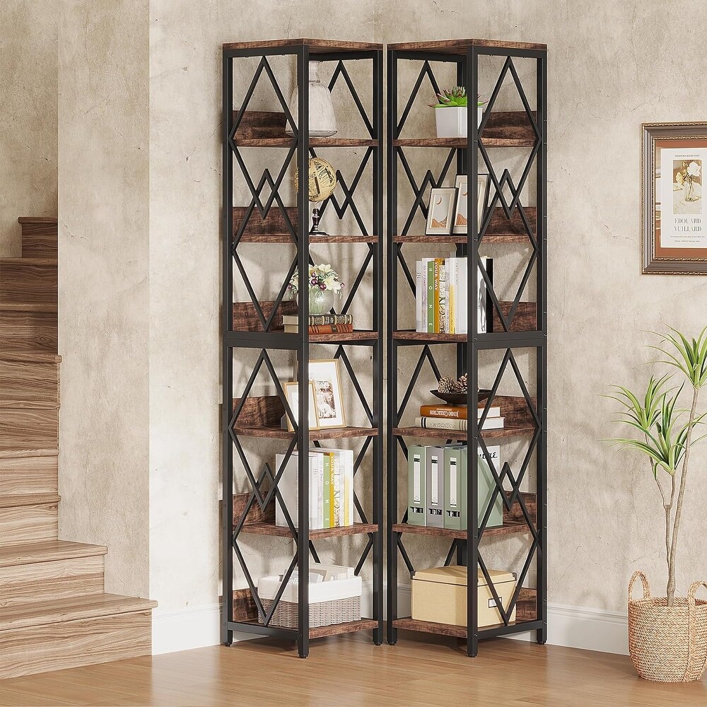 75 Inches Tall Narrow Bookcase with Heavy Duty Metal Frame